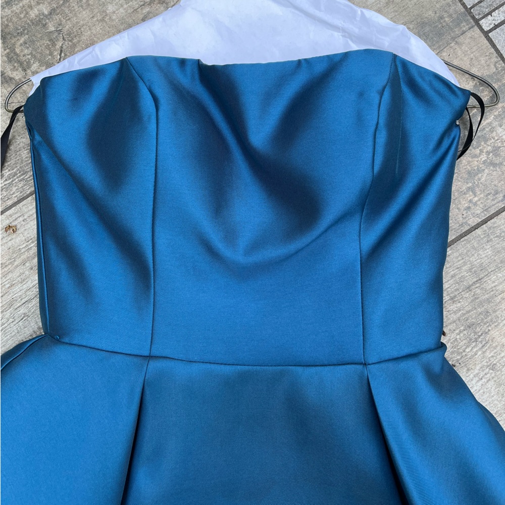 Alyce Paris Strapless Dress Size 6 Peacock Blue Style 3700 Satin Fit & Flare - Picture 2 of 11